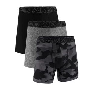 Under Armour Performance Tech 6'' BoxerJocks Briefs 3 Pk - Black, Gray, Camo NIB